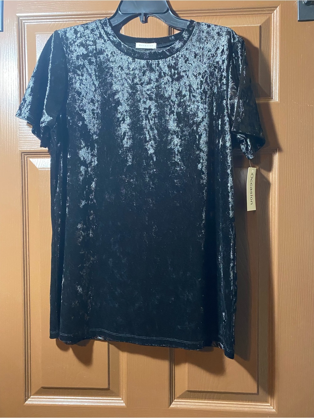 Occasion Black Crushed Velvet Short Sleeve Top Soft Stretch Tee XL Tag 3X NWT
